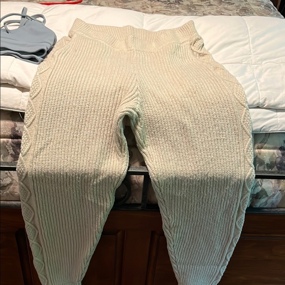 Express Cream Ribbed Joggers with Tapered Leg